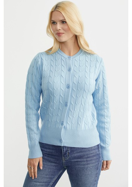 Düğmeli Sıfır Yaka Triko Hırka - Mavi modelleri