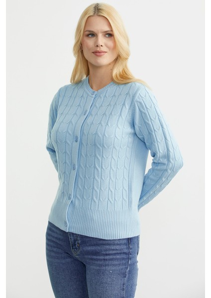 Düğmeli Sıfır Yaka Triko Hırka - Mavi fırsatları