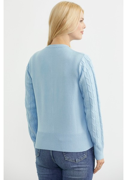 Düğmeli Sıfır Yaka Triko Hırka - Mavi indirimleri