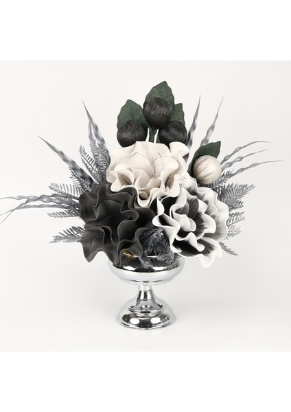 Yapay Çiçekli Gümüş Küçük Ayak Vazo No:5