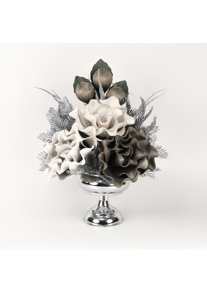 Yapay Çiçekli Gümüş Küçük Ayak Vazo No:4