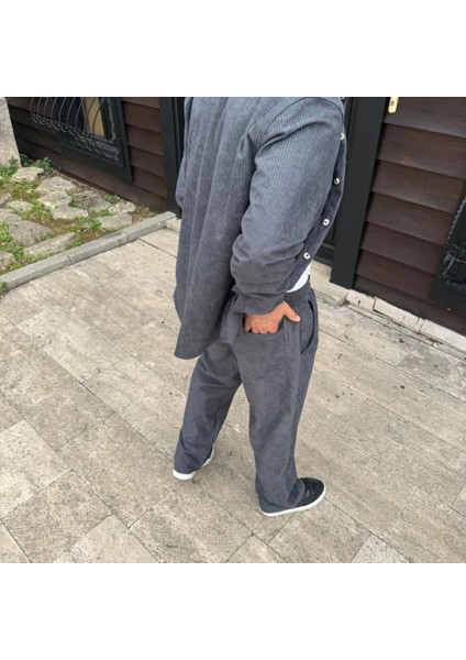 Mdb Erkek Fitilli Kadife Cepli Buggy Pantolon Oversize Rahat Kalıp Füme fiyatları