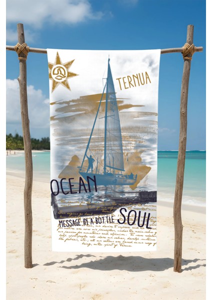 Yelkenli1 Desenli Pamuk Plaj Havlusu – Desenli Tasarım – 75X150 cm