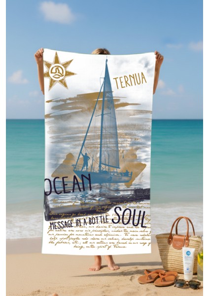 Yelkenli1 Desenli Pamuk Plaj Havlusu – Desenli Tasarım – 75X150 cm fiyatları