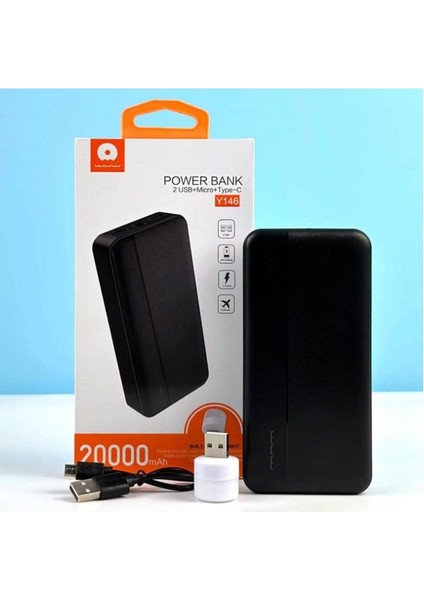Powerbank 20000MAH 2 USB + Mikro + Type -C Y146
