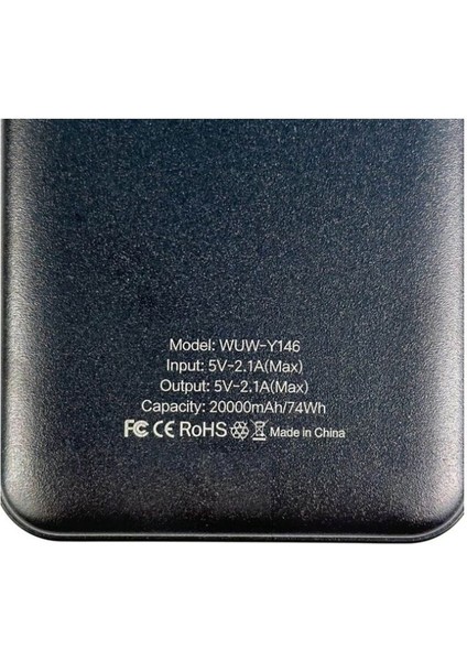 Powerbank 20000MAH 2 USB + Mikro + Type -C Y146 modelleri