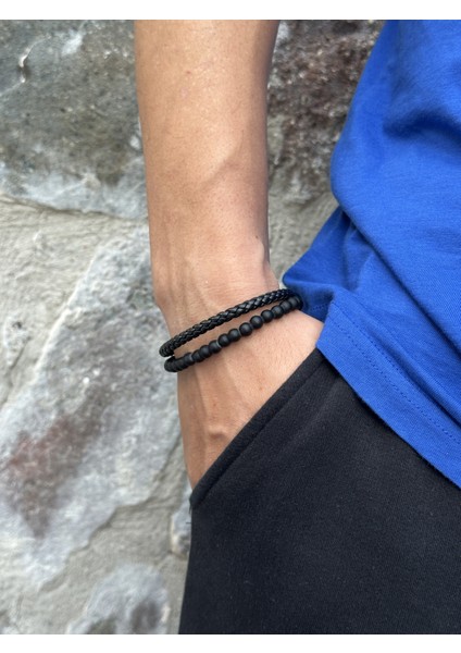 Erkek Oniks Doğaltaş ve Deri Erkek Bileklik fırsatları