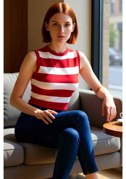Kadın Çizgili Bisiklet Yaka Ince Triko Crop Kaliteli Şık Rahat Modern Zarif Günlük fiyatları