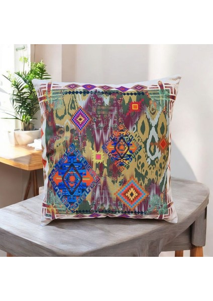 Etnik Desen Tek Tarafı Dijital Baskı Pamuklu Kırlent Kılıfı