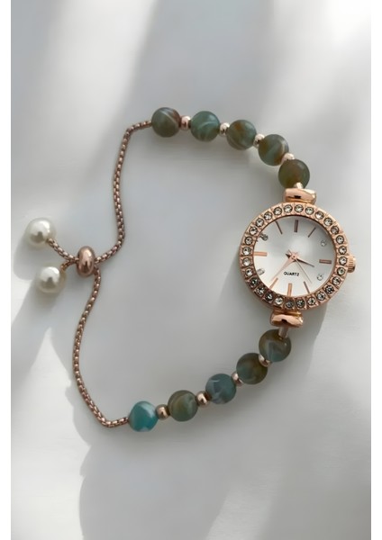 İnci Taşlı Rose Klasik Kadın Kol Saati