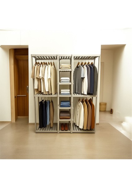 Doğal Ahşap Açık Elbise Dolabı