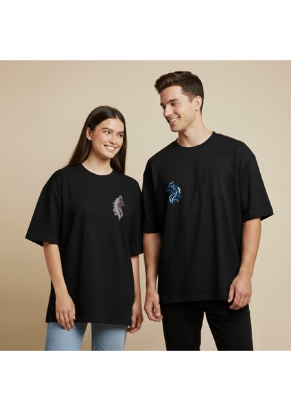 Bozkurt Baskılı Çift Tişört Seti Unisex Oversize Kalıp