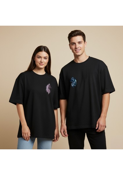 Bozkurt Baskılı Çift Tişört Seti Unisex Oversize Kalıp fiyatları