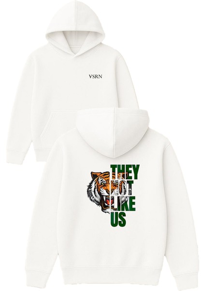 They Not Like Us Tasarım Baskılı Oversize Beyaz Kapüşonlu Sweatshirt