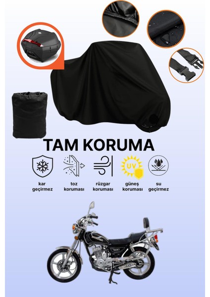Siyah Arka Çanta Uyumlu Mondial 150 Kt Uyumlu Motosiklet Brandası, Koruyucu Örtü
