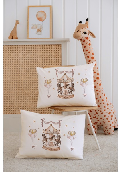 %100 Pamuk Isme Özel 2li Ekru Bebek Yastık Kılıfı 35X45 Cm-Atlı Karınca