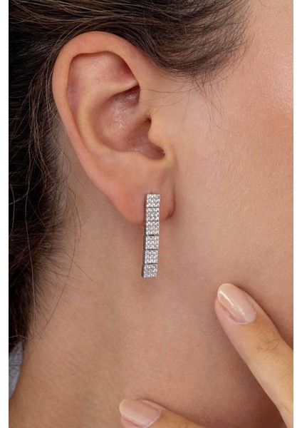 Beyaz Altın Kaplama 3 Sıra Su Yolu 925 Ayar Gümüş Küpe modelleri