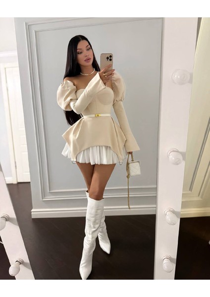 Kadın Korse Detaylı Kemerli Tasarım Elbise