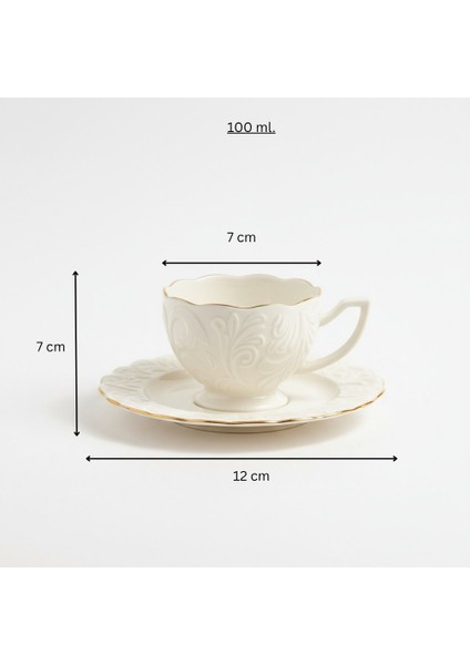 Rosen Kabartma Vintage Yaldızlı Model 6 Kişilik Porselen Krem Kahve Fincan Takımı – 100 Ml. fiyatları