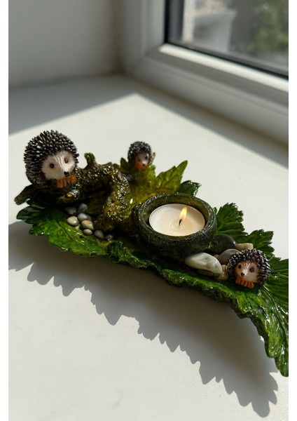 Kirpili Yaprak Mumluk – Doğal Taşlı Tealight Şamdan – Sevimli Hayvan Figürlü dekoratif obje
