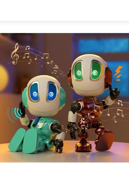 Metal Ses Kaydı Yapabilen Etkileşimli Işıklı USB Şarjlı Aktivite Eğitici Oyuncak Robot fırsatları