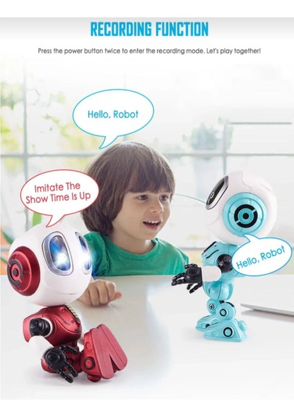 Metal Ses Kaydı Yapabilen Etkileşimli Işıklı USB Şarjlı Aktivite Eğitici Oyuncak Robot indirimleri