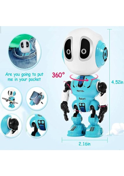 Metal Ses Kaydı Yapabilen Etkileşimli Işıklı USB Şarjlı Aktivite Eğitici Oyuncak Robot