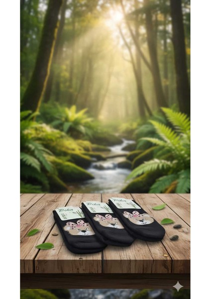 Havlu Patik Figür Desenli, Dikişsiz, Yıkamalı, 3 Çift Patik %80 Bambu