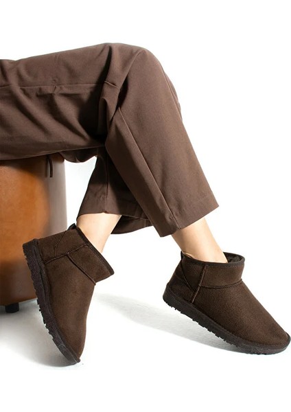 Moscow Mini Taba Süet Yarım Bot Içi Tüylü Düz Taban Kadın Ayakkabı