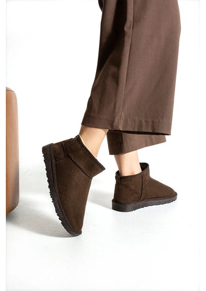 Moscow Mini Taba Süet Yarım Bot Içi Tüylü Düz Taban Kadın Ayakkabı modelleri