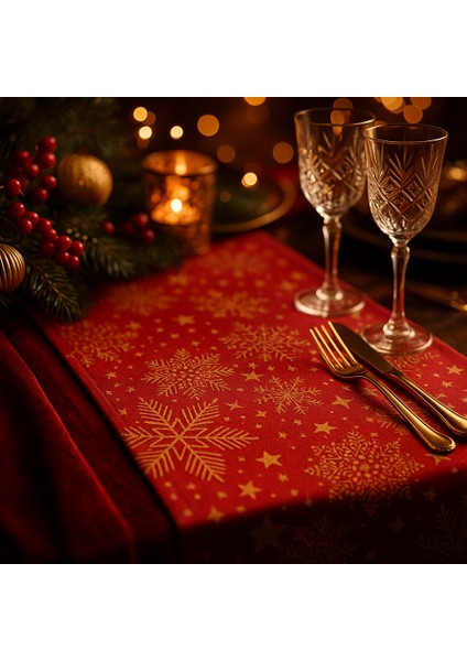 Kırmızı Gold Yılbaşı Masa Runner’ı – Kar Tanesi Desenli Şönil Dokulu 40X140 cm fiyatları