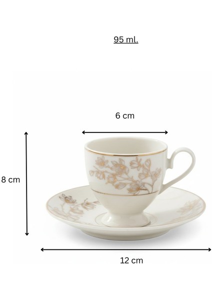 Vio Vintage Yaldızlı Çiçekli Model 6 Kişilik Porselen Krem Kahve Fincan Takımı – 100 Ml. fiyatları