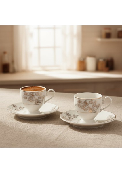 Vio Vintage Yaldızlı Çiçekli Model 6 Kişilik Porselen Krem Kahve Fincan Takımı – 100 Ml. modelleri