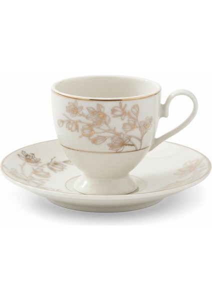 Vio Vintage Yaldızlı Çiçekli Model 6 Kişilik Porselen Krem Kahve Fincan Takımı – 100 Ml. fırsatları