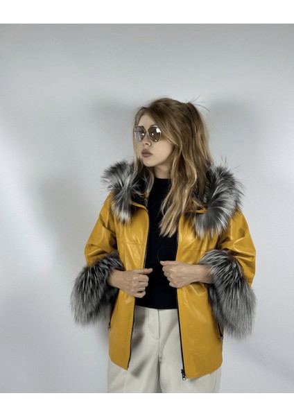 Çift Taraflı Giyilebilir Kadın Deri Mont Sila Model