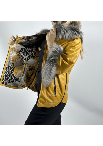 Çift Taraflı Giyilebilir Kadın Deri Mont Sila Model