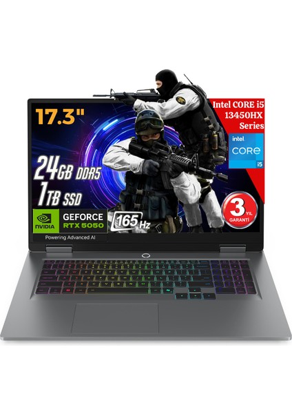 Loq 17IRX10 Aı Intel Core I5-13450HX 24GB Ddr5 1tb SSD RTX5050 8gddr7 17.3 IPS 165Hz Fhd Freedos 83JH006BTR Dizüstü Bilgisayar (Yapay Zeka Destekli)