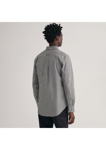 Erkek Siyah Regular Fit Düğmeli Yaka Kareli Gömlek fiyatları