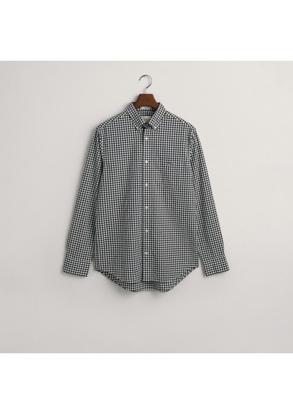 Erkek Siyah Regular Fit Düğmeli Yaka Kareli Gömlek modelleri