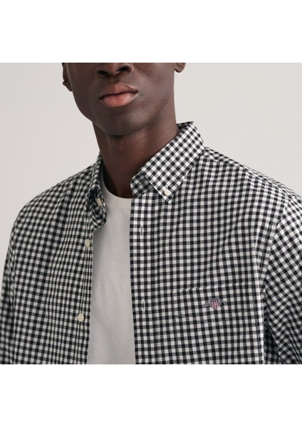 Erkek Siyah Regular Fit Düğmeli Yaka Kareli Gömlek fırsatları