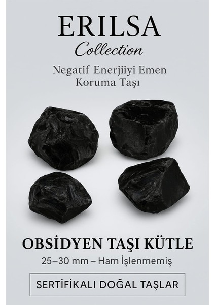 Sertifikalı Obsidyen Taşı Kütle 25-30 mm Ham Işlenmemiş - Doğal Koruma Taşı