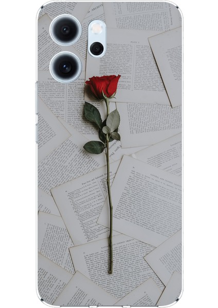 Oppo Reno 14F Uyumlu Kırmızı Gül Baskılı Silikon Kılıf