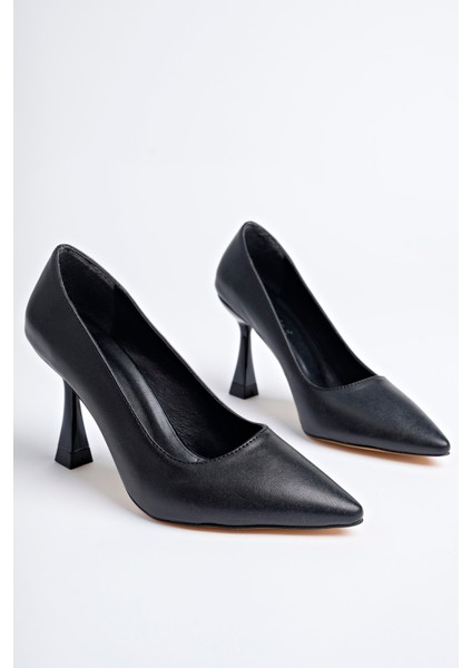 BA04557 Siyah Kadın Cilt Sitiletto Kaplama Topuklu Ayakkabı modelleri