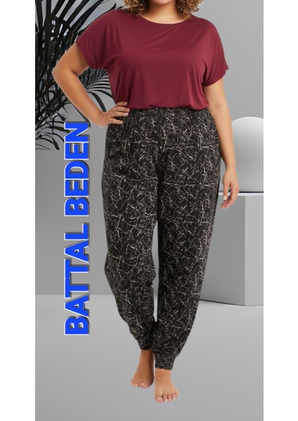 Kadın Bayan Büyük Battal Extra Jumbo Beden Viskon Penye Kumaş 1 Yan Cepli Pantolon Eşofman Altı Pijama Altı 130 Kilograma Kadar Olur Bol Likralı Esneyen Kumaş Bel Lastikli Süs Bagcıklı