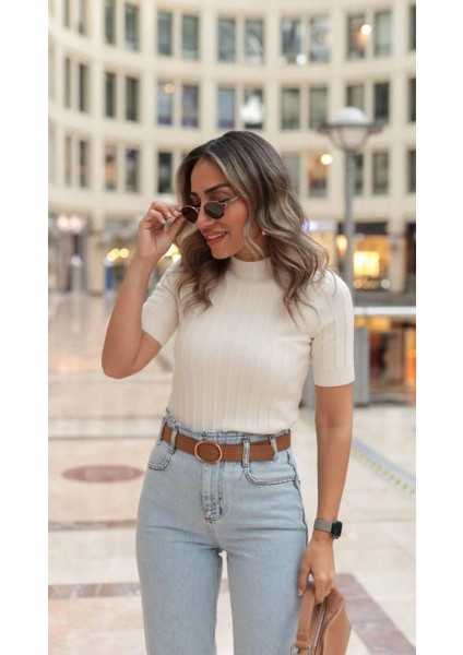 Fit Kesim Çizgili Triko Bluz