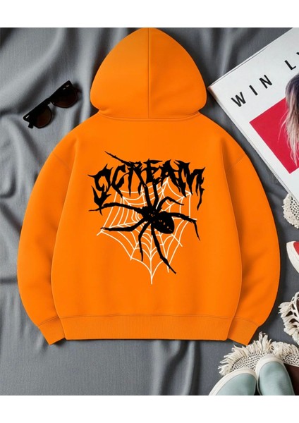 Punıx Büyük Beden Özel Üretim Kapüşonlu Scream Spider Sırt Baskılı %100 Pamuk Oversize Erkek Sweatshırt