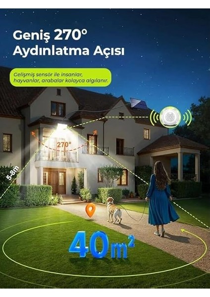 Led'li Solar Projektör – 60W, 5400 Lümen, 10 Metre Kablolu, IP65 Su Geçirmez, 6500K Beyaz Işık, Hareket Sensörlü Güneş Enerjili Dış Mekan Aydınlatma indirimleri