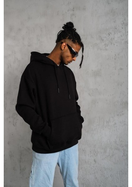 Erkek Düz Kapüşonlu Sweat - Siyah modelleri