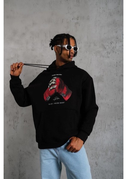 Erkek Eldiven Baskılı Kapüşonlu Sweat - Siyah fiyatları