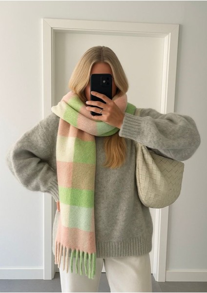 Kadın Yumuşak Dokulu Renk Bloklu Atkı